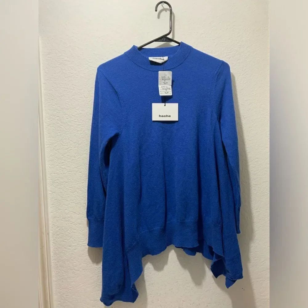 NWT Hache Women's modello tessuto Turtleneck pointy Sweater Wool Asymmetric $760